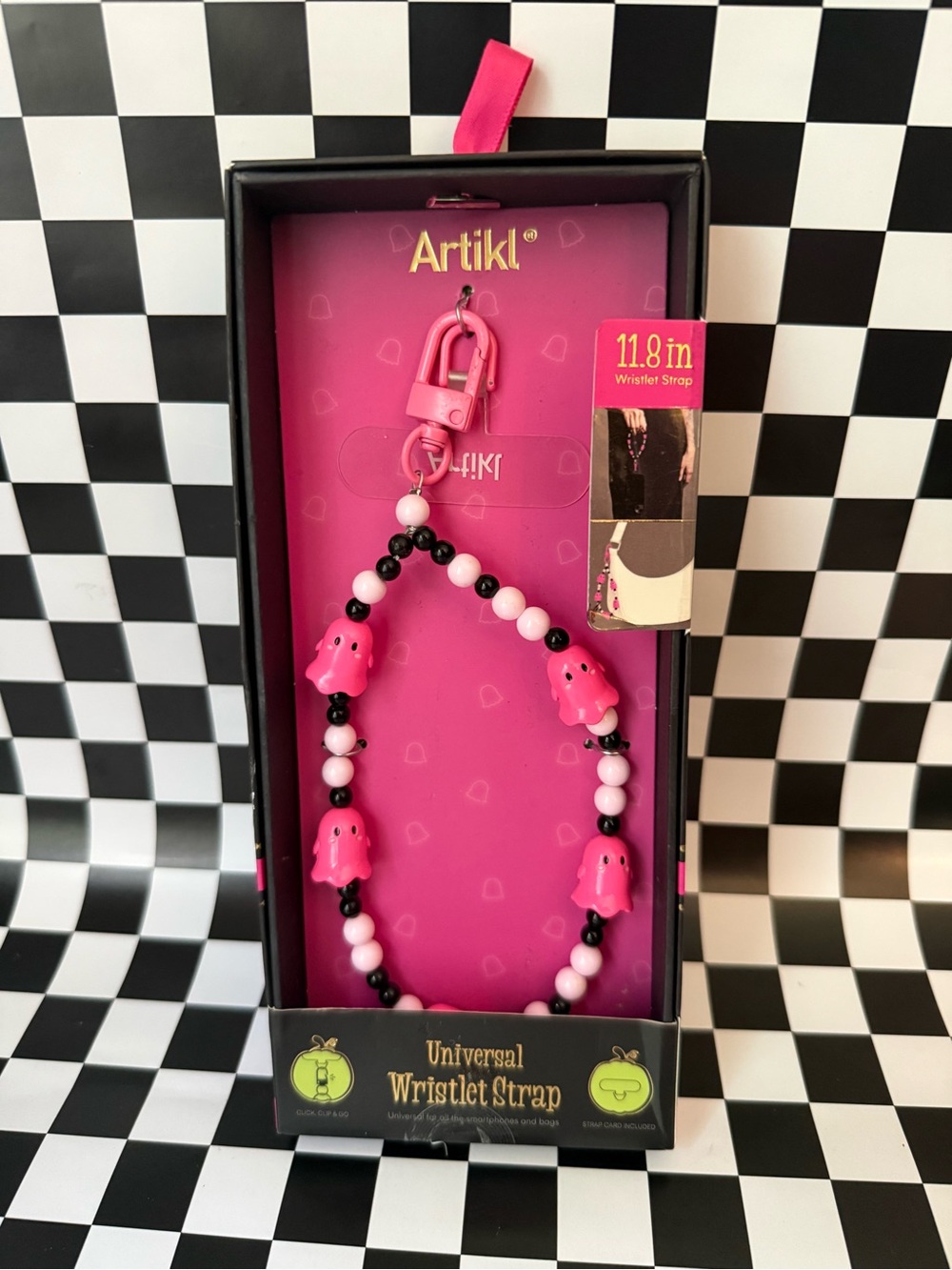 Pink Beaded Universal Wristlet Strap with Clips